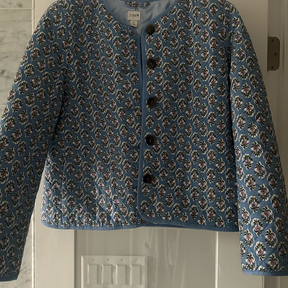 Jcrew Blue Floral Quilted Jacket